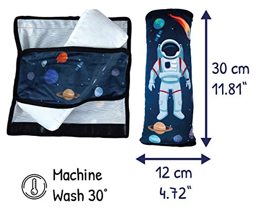 Almohadilla HECKBO® para coche con dibujo de astronautas para niños - lavable a máquina - suave, tacto de peluche - almohadilla de alta calidad para el cinturón de seguridad, funda de cinturón