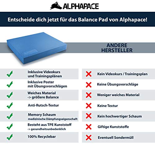 ALPHAPACE Almohadilla de equilibrio + póster de ejercicios incluido - Innovadora colchoneta de equilibrio para un entrenamiento óptimo de todo el cuerpo - Para aumentar el equilibrio y la coordinación