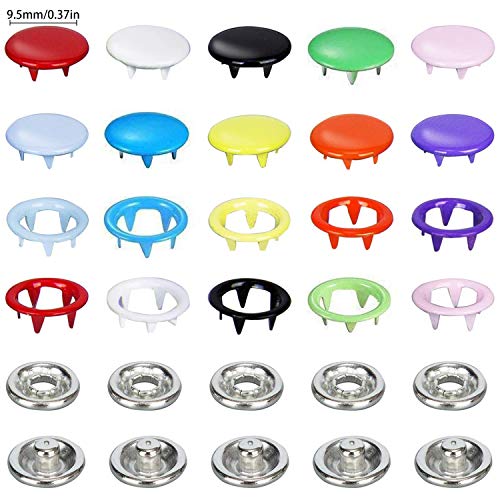 Alritz 200 sets de botones de presión con alicates de fijación, juego de botones de presión, anillo de metal, botones de presión para ropa infantil de bebé, 9,5 mm, 10 colores Alritz 200 sets de botones de presión con alicates de fijación, juego de botones de presión, anillo de metal, botones de presión para ropa infantil de bebé, 9,5 mm, 10 colores