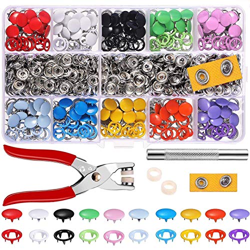 Alritz 200 sets de botones de presión con alicates de fijación, juego de botones de presión, anillo de metal, botones de presión para ropa infantil de bebé, 9,5 mm, 10 colores Alritz 200 sets de botones de presión con alicates de fijación, juego de botones de presión, anillo de metal, botones de presión para ropa infantil de bebé, 9,5 mm, 10 colores