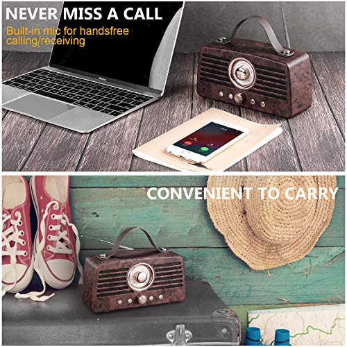 Altavoz Retro Bluetooth, Altavoz inalámbrico portátil Aurtec Bluetooth 4.2 con Radio FM, Altavoz estéreo de Audio para el hogar con Sonido Potente y subwoofer, Marrón Altavoz Retro Bluetooth, Altavoz inalámbrico portátil Aurtec Bluetooth 4.2 con Radio FM, Altavoz estéreo de Audio para el hogar con Sonido Potente y subwoofer, Marrón
