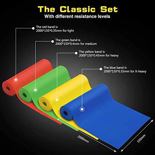 Alviller Bandas Elasticas Fitness 4 Piezas|200 x 15 cm, Resistencia Bandas de Ejercicios Cintas Elastica de Resistencia con Nivel de Marca (Ligero, Mediano, Pesado, X-Pesado) para Pilates Yoga Alviller Bandas Elasticas Fitness 4 Piezas|200 x 15 cm, Resistencia Bandas de Ejercicios Cintas Elastica de Resistencia con Nivel de Marca (Ligero, Mediano, Pesado, X-Pesado) para Pilates Yoga