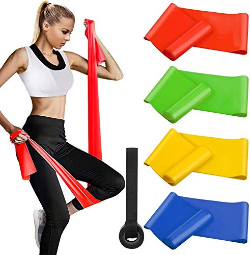 Alviller Bandas Elasticas Fitness 4 Piezas|200 x 15 cm, Resistencia Bandas de Ejercicios Cintas Elastica de Resistencia con Nivel de Marca (Ligero, Mediano, Pesado, X-Pesado) para Pilates Yoga