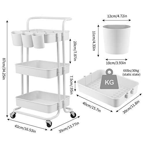 alvorog Carrito de Cocina de 3 Niveles con Ruedas, Carro de Almacenaje con Asa, Carrito Auxiliar Multifuncional para Baño, Cocina, Oficina, Salón & SPA - Blanco alvorog Carrito de Cocina de 3 Niveles con Ruedas, Carro de Almacenaje con Asa, Carrito Auxiliar Multifuncional para Baño, Cocina, Oficina, Salón & SPA - Blanco