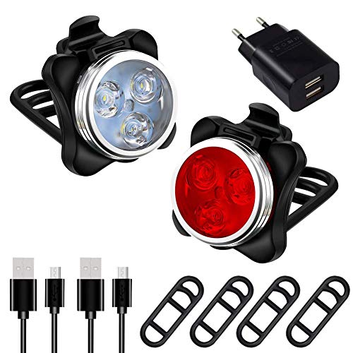 AMANKA Luces Bicicleta Recargable LED, Luz para Bicicleta por USB Conjunto de Luces Delantera y Trasera para Bicicleta 4 Modo 650mAh Reflector Bici Seguridad Faro de Señal