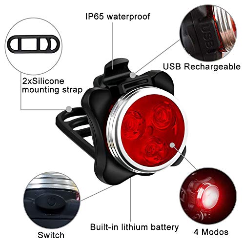 AMANKA Luces Bicicleta Recargable LED, Luz para Bicicleta por USB Conjunto de Luces Delantera y Trasera para Bicicleta 4 Modo 650mAh Reflector Bici Seguridad Faro de Señal AMANKA Luces Bicicleta Recargable LED, Luz para Bicicleta por USB Conjunto de Luces Delantera y Trasera para Bicicleta 4 Modo 650mAh Reflector Bici Seguridad Faro de Señal