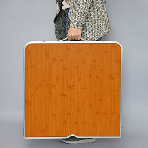 AMANKA Mesa para Acampada 120x60x70cm de Aluminio Plegable portátil como si Fuera un maletín Altura Regulable para pícnic Camping Bambú