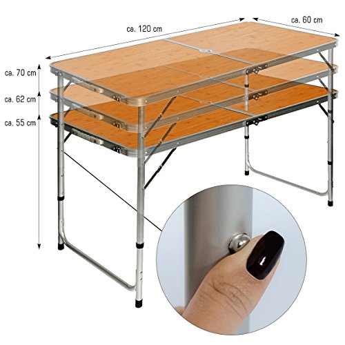 AMANKA Mesa para Acampada 120x60x70cm de Aluminio Plegable portátil como si Fuera un maletín Altura Regulable para pícnic Camping Bambú AMANKA Mesa para Acampada 120x60x70cm de Aluminio Plegable portátil como si Fuera un maletín Altura Regulable para pícnic Camping Bambú