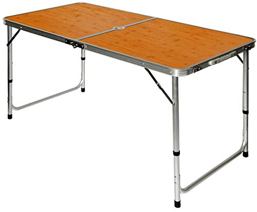 AMANKA Mesa para Acampada 120x60x70cm de Aluminio Plegable portátil como si Fuera un maletín Altura Regulable para pícnic Camping Bambú AMANKA Mesa para Acampada 120x60x70cm de Aluminio Plegable portátil como si Fuera un maletín Altura Regulable para pícnic Camping Bambú
