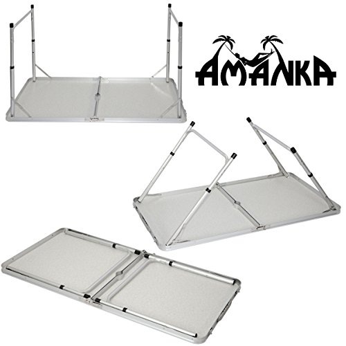 AMANKA Mesa para Acampada 120x60x70cm de Aluminio Plegable portátil como si Fuera un maletín Altura Regulable para pícnic Camping Bambú