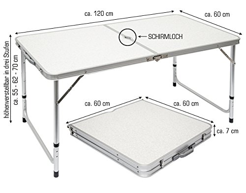 AMANKA Mesa para Acampada 120x60x70cm de Aluminio Plegable portátil como si Fuera un maletín Altura Regulable para pícnic Camping Gris Claro AMANKA Mesa para Acampada 120x60x70cm de Aluminio Plegable portátil como si Fuera un maletín Altura Regulable para pícnic Camping Gris Claro