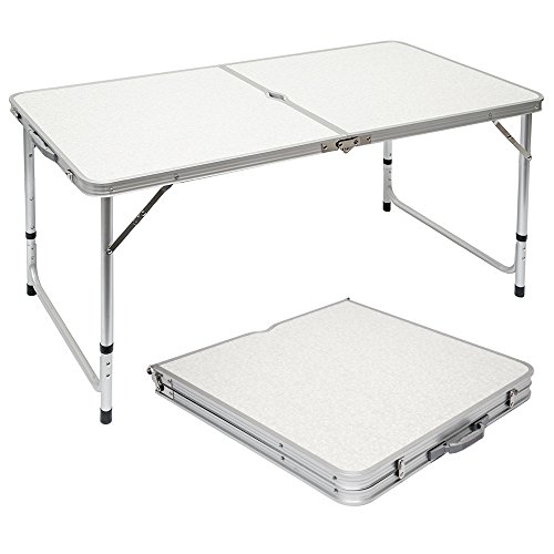 AMANKA Mesa para Acampada 120x60x70cm de Aluminio Plegable portátil como si Fuera un maletín Altura Regulable para pícnic Camping Gris Claro