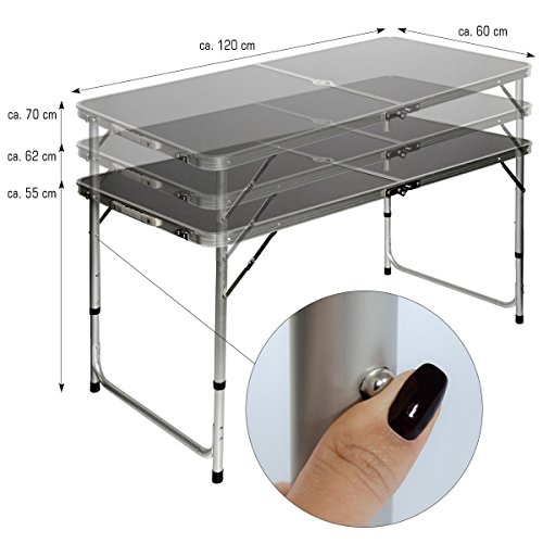 AMANKA Mesa para Acampada 120x60x70cm de Aluminio Plegable portátil como si Fuera un maletín Altura Regulable para pícnic Camping Gris Oscuro