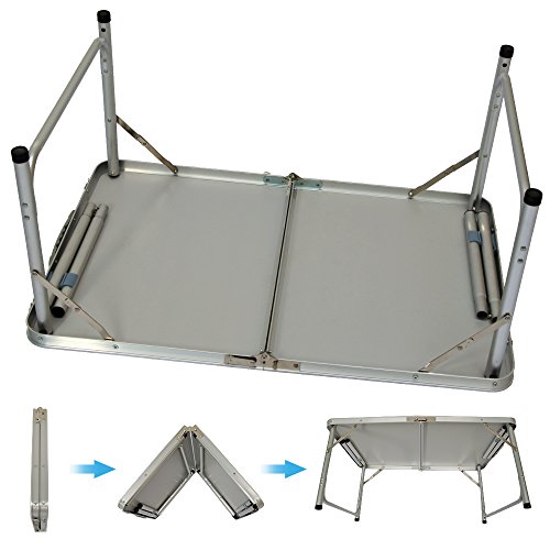 AMANKA Table de Camping Portable 3kg Pliante en mallette pour Pique-nique Plage Jardin 90x60cm réglable en Hauteur en Aluminium Gris Clair