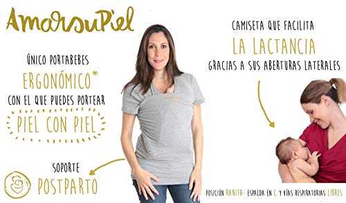 Amarsupiel - Camiseta Portabebés, Mujer, Talla L (44-46), Color Negro