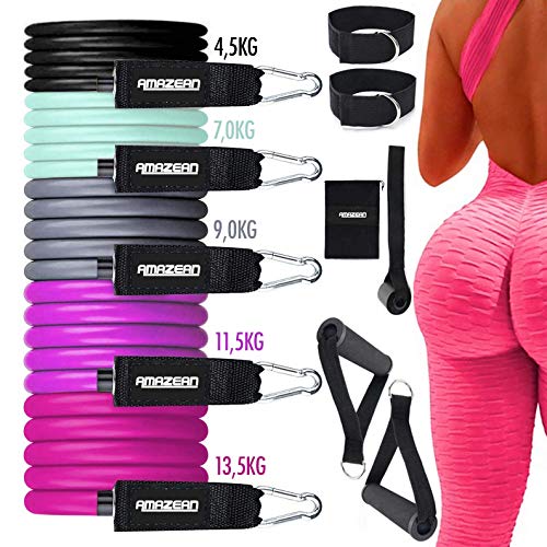 AMAZEAN, Bandas de Resistencia, 11 Piezas Mujeres Hombres Gomas Elásticas Fitness Bandas Glúteos Cintas Elásticas Musculacion Bandas de Ejercicio para Gimnasio en Casa (Rosa)