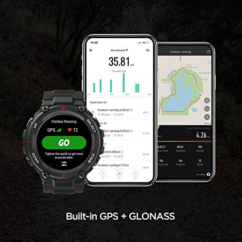 Amazfit T-Rex Smartwatch Pulsera Inteligente Reloj deportativo Monitor de Sueño Notificación Llamada y Mensaje para Andriod iOS-Negro