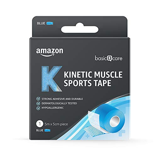 Amazon Basic Care - Cinta kinesiológica deportiva para musculatura, 5 x 5 cm, 2 cintas, 1 azul y 1 rosa