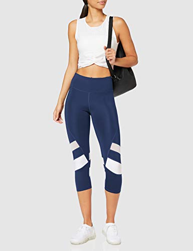 Amazon Brand - AURIQUE Leggings deportivos capri con paneles para mujer, Azul (Navy/white), 36, Label:XS