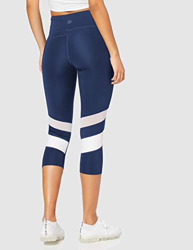 Amazon Brand - AURIQUE Leggings deportivos capri con paneles para mujer, Azul (Navy/white), 36, Label:XS