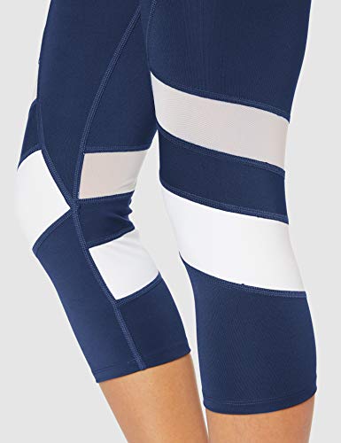 Amazon Brand - AURIQUE Leggings deportivos capri con paneles para mujer, Azul (Navy/white), 36, Label:XS