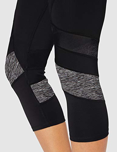 Amazon Brand - AURIQUE Leggings deportivos capri con paneles para mujer, Negro (Black/Grey Marl), 42, Label:L Amazon Brand - AURIQUE Leggings deportivos capri con paneles para mujer, Negro (Black/Grey Marl), 42, Label:L