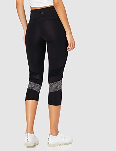 Amazon Brand - AURIQUE Leggings deportivos capri con paneles para mujer, Negro (Black/Grey Marl), 42, Label:L