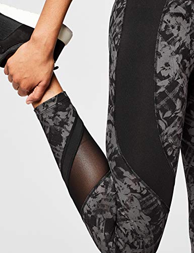 Amazon Brand - AURIQUE Leggings deportivos con paneles para mujer, Gris (Black/Grey Print Black/Grey Print), 40, Label:M