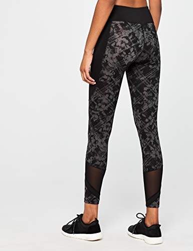 Amazon Brand - AURIQUE Leggings deportivos con paneles para mujer, Gris (Black/Grey Print Black/Grey Print), 40, Label:M