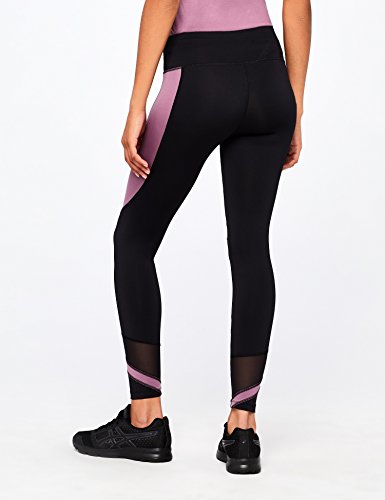 Amazon Brand - AURIQUE Leggings deportivos con paneles para mujer, Negro (Black/Purple Gumdrop), 42, Label:L