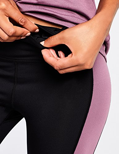 Amazon Brand - AURIQUE Leggings deportivos con paneles para mujer, Negro (Black/Purple Gumdrop), 42, Label:L