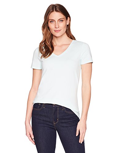 Amazon Essentials 2-Pack Short-Sleeve V-Neck Solid T-Shirt Fashion-t-Shirts, Aguamarina/Blanco, Medium