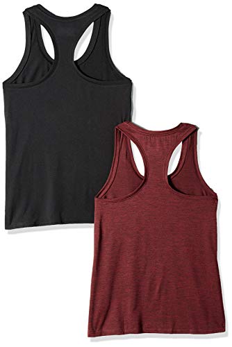 Amazon Essentials 2-Pack Tech Stretch Racerback Tank Top Athletic-Shirts, Burgundy Space Dye/Black, US L (EU L - XL)