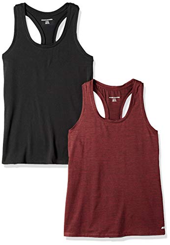 Amazon Essentials 2-Pack Tech Stretch Racerback Tank Top Athletic-Shirts, Burgundy Space Dye/Black, US L (EU L - XL)