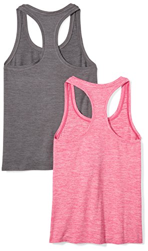 Amazon Essentials 2-Pack Tech Stretch Racerback Tank Top Athletic-Shirts, Charcoal Radiant Raspberry Heather, US L (EU L - XL)