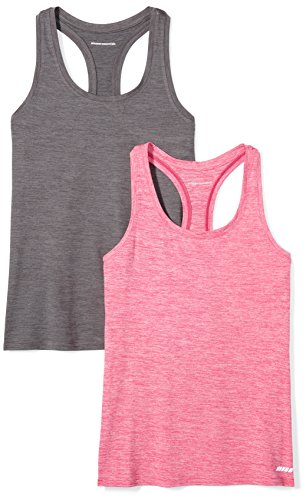 Amazon Essentials 2-Pack Tech Stretch Racerback Tank Top Athletic-Shirts, Charcoal Radiant Raspberry Heather, US L (EU L - XL)