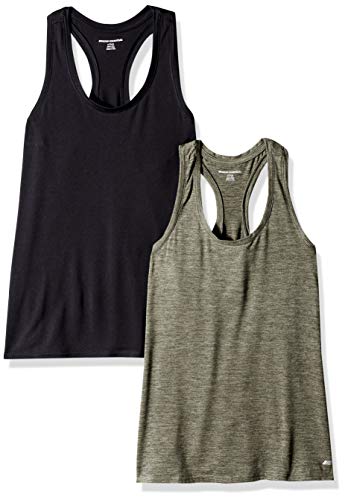 Amazon Essentials 2-Pack Tech Stretch Racerback Tank Top Athletic-Shirts, Olive Space Dye/Black, US L (EU L - XL)