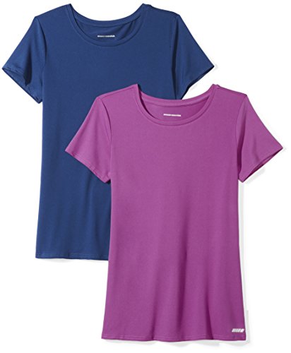 Amazon Essentials 2-Pack Tech Stretch Short-Sleeve Crew T-Shirt Athletic-Shirts, Azul Marino (Navy/Orchid), Small