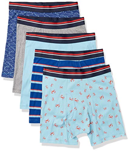 Amazon Essentials 5-Pack Tag-Free Boxer Briefs, Tiburón y Cangrejo, 48-50, Pack de 5 Amazon Essentials 5-Pack Tag-Free Boxer Briefs, Tiburón y Cangrejo, 48-50, Pack de 5