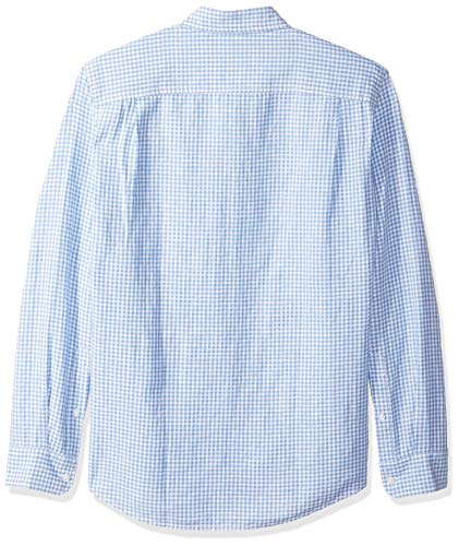 Amazon Essentials - Camisa de lino con manga larga, corte entallado y estampado para hombre, Azul (Blue Gingham), US L (EU L)