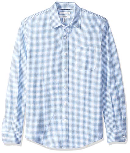 Amazon Essentials - Camisa de lino con manga larga, corte entallado y estampado para hombre, Azul (Blue Gingham), US L (EU L) Amazon Essentials - Camisa de lino con manga larga, corte entallado y estampado para hombre, Azul (Blue Gingham), US L (EU L)