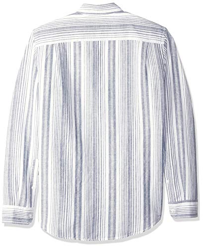Amazon Essentials - Camisa de lino con manga larga, corte entallado y estampado para hombre, Azul marino/Rayas, US L (EU L) Amazon Essentials - Camisa de lino con manga larga, corte entallado y estampado para hombre, Azul marino/Rayas, US L (EU L)