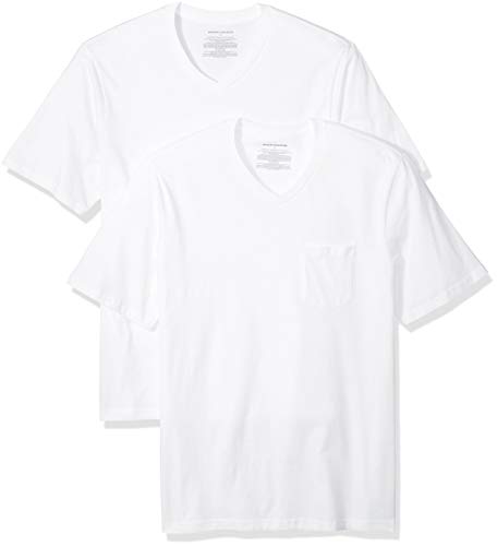 Amazon Essentials - Pack de 2 camisetas de corte holgado con cuello en V y bolsillo en el pecho para hombre, Blanco (White Whi), US M (EU M) Amazon Essentials - Pack de 2 camisetas de corte holgado con cuello en V y bolsillo en el pecho para hombre, Blanco (White Whi), US M (EU M)