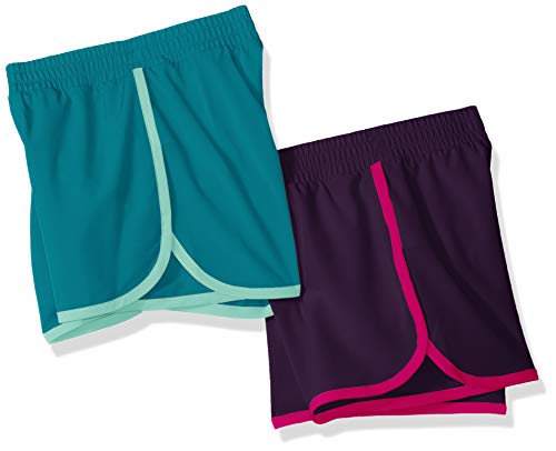 Amazon Essentials - Pack de 2 pantalones cortos deportivos para correr de niña, Jewel/Teal, US 2T (EU 92-98)