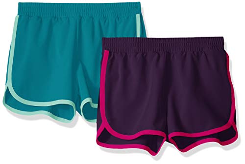 Amazon Essentials - Pack de 2 pantalones cortos deportivos para correr de niña, Jewel/Teal, US 2T (EU 92-98)