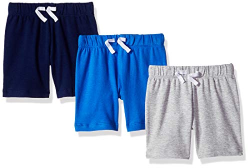 Amazon Essentials - Pack de 3 pantalones cortos con cintura elástica para niño, Blue/Grey Solid, 50 cm Amazon Essentials - Pack de 3 pantalones cortos con cintura elástica para niño, Blue/Grey Solid, 50 cm