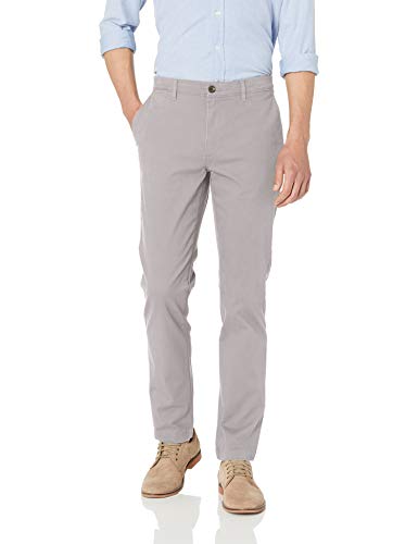 Amazon Essentials - Pantalones ajustados, elastizados e informales de color caqui para hombre, Gris claro, 35W x 30L