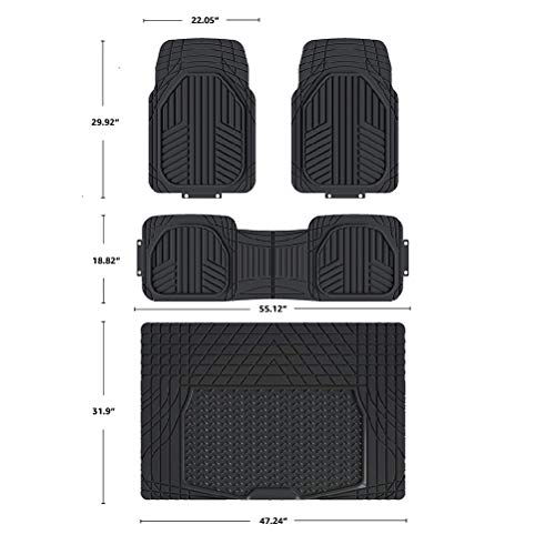 AmazonBasics - Alfombrilla de goma ultrarresistente para coches, todocaminos y camiones hecha para todas las estaciones (4 unidades, con protector de maletero)