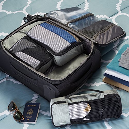AmazonBasics - Bolsas de equipaje (pequeña, mediana, grande y alargada, 4 unidades), Gris