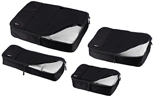 AmazonBasics - Bolsas de equipaje (pequeña, mediana, grande y alargada, 4 unidades), Negro